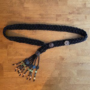 Black beaded belt with beaded tassel
